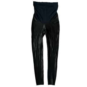 Spanx Mama Faux Leather Leggings Maternity Size L Over The Bump Stretch Black